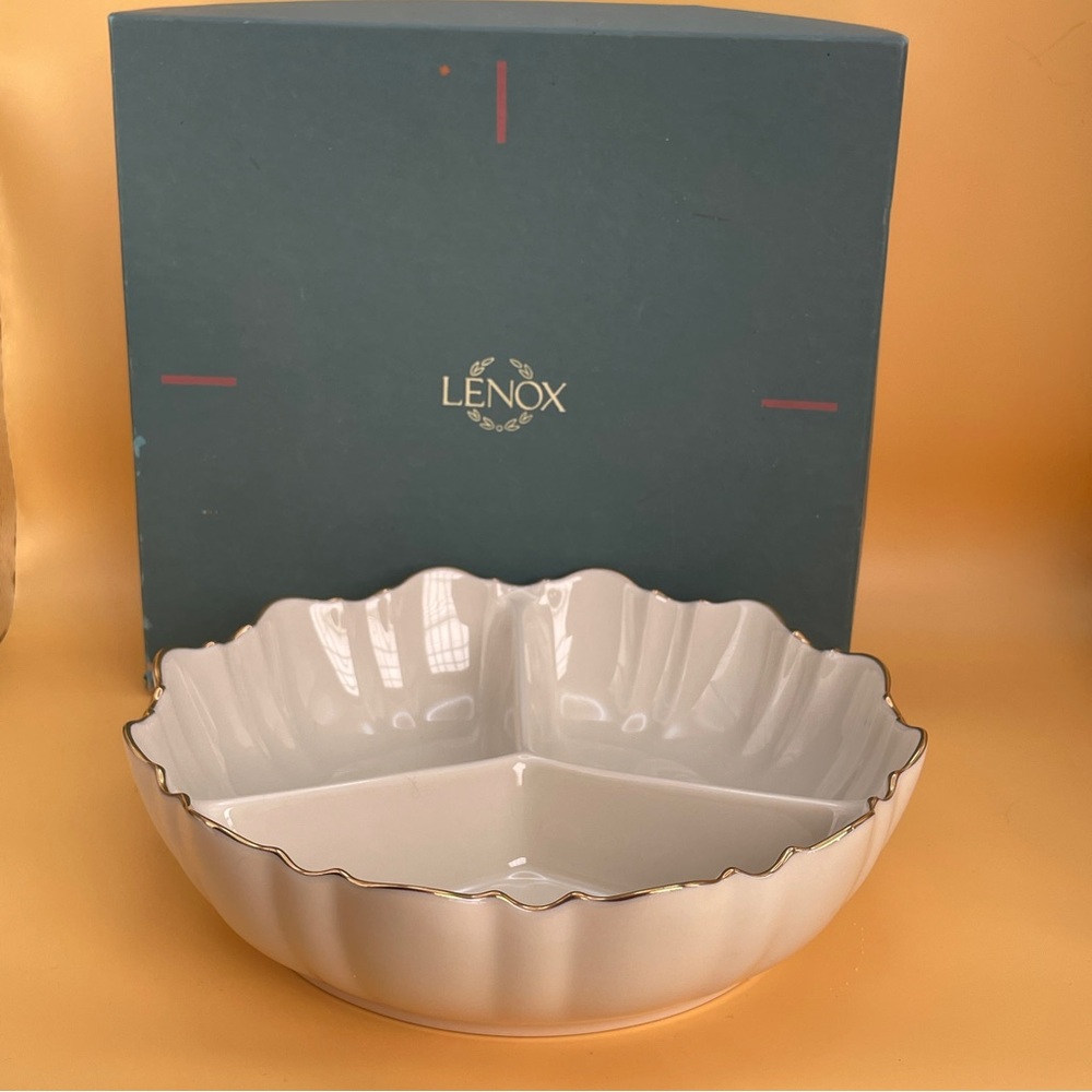 Lenox Symphony 3-Part Divided Serving Dish – NIB Ivory & 24K Gold 🆕 $89